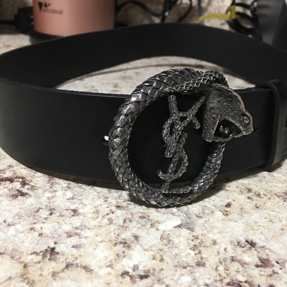 SAINT LAURENT Calfskin Monogram Serpent Belt